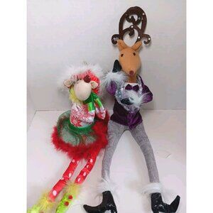 Mr. & Mrs. Reindeer Vintage Whimsical Christmas Decorations Plush Shelf Sitters